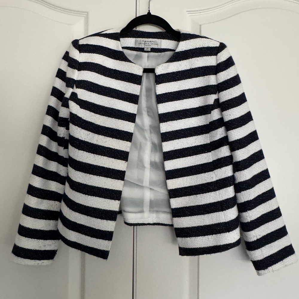 Tahari Striped Navy and White Women's Jacket
